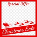 Christmas sale banner with Santa Claus and reindeer. Social media post or web ads design template. Xmas frame. Price off discount Royalty Free Stock Photo